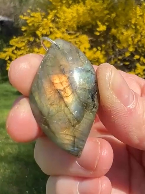 Wandering Bunny LLC Jewelry - Labradorite Crystal Marquise Pendant - Handmade by Wandering Bunny LLC